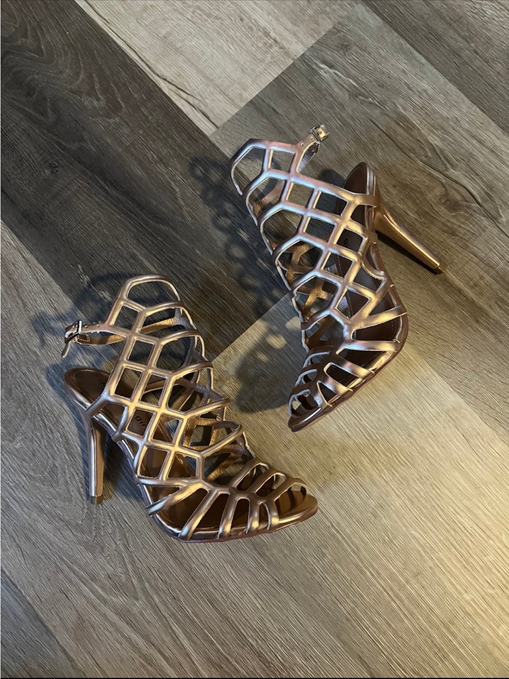 Madden Girl Metallic Rose Gold Cage Heeled Sandals